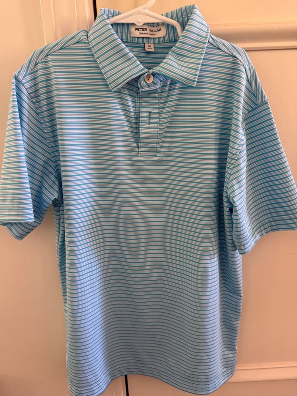 Peter Millar Light Blue and White Youth Striped Men’s Polo